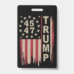 Badge Trump 45 47 Vintage Retro America USA Drapeau