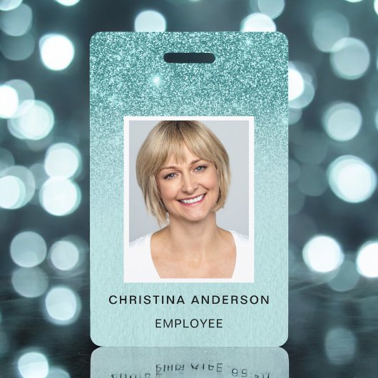 Badge Turquoise Blue Parties scintillant Nom de l'employ