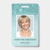 Badge Turquoise Blue Parties scintillant Nom de l'employ (Avant)