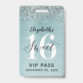 Badge Turquoise Blue Sweet 16 VIP d'anniversaire (Avant)