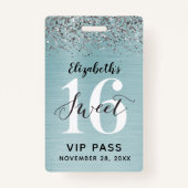 Badge Turquoise Blue Sweet 16 VIP d'anniversaire (Devant)