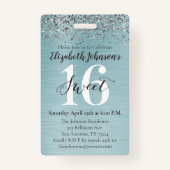Badge Turquoise Blue Sweet 16 VIP d'anniversaire (Dos)