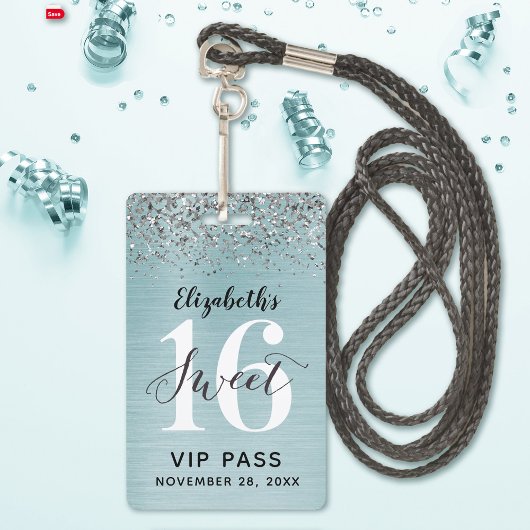 Badge Turquoise Blue Sweet 16 VIP d'anniversaire