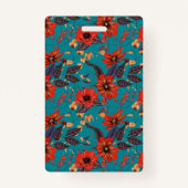 Badge Turquoise et rouge Floral Local Café Restaurant (Dos)