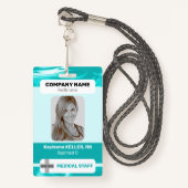 Badge Turquoise Green Marble Photo Code-barres Logo Pers (Devant avec lanière)