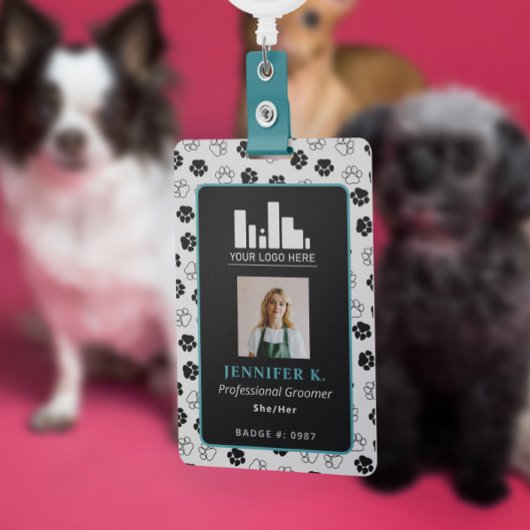 Badge Turquoise Noir Empreinte de Patte & Logo Chi