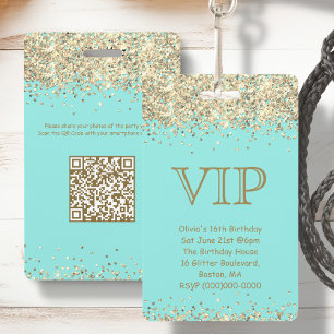 Badge Turquoise & Or   Invitation d'anniversaire VIP