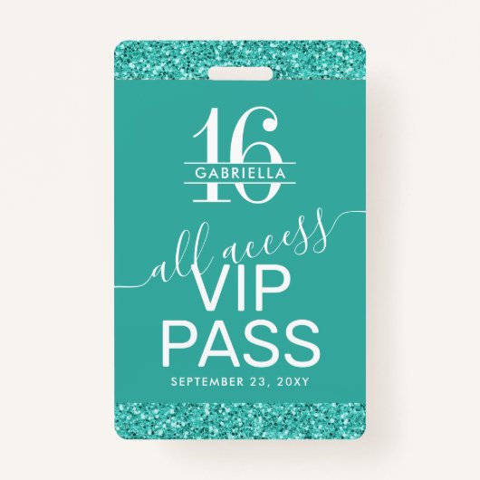 Badge Turquoise Turquoise Sweet 16 Invitation carte VIP  (Devant)