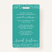 Badge Turquoise Turquoise Sweet 16 Invitation carte VIP  (Dos)