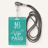 Badge Turquoise Turquoise Sweet 16 Invitation carte VIP  (Devant avec lanière)