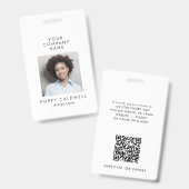 Badge Typographie chic Photo QR Code ID petite entrepris (Avant & arrière)