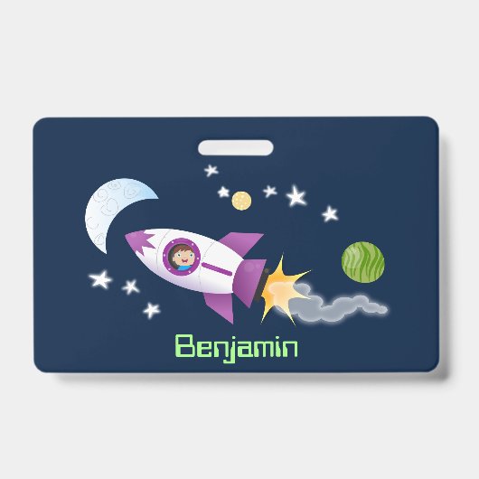 Badge Un adorable vaisseau-fusée dans l'espace dessin an (Avant)