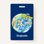 Badge Un astronaute amusant dans l'espace et la bande de (Dos)