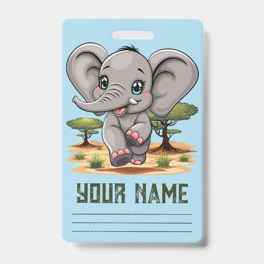 Badge Un bébé éléphant qui sonne heureux dans la savane  (Front)
