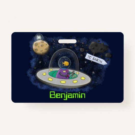 Badge Un joli poisson heureux dans l'espace dessin animé (Devant)