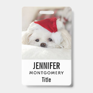 Badge Un mignon chien blanc dans un Casquette de Noël ro
