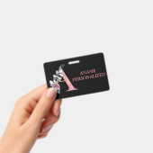 Badge Un Monogramme Floral Nom Lettres Agate rose (Manuel / portable)