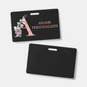 Badge Un Monogramme Floral Nom Lettres Agate rose (Avant & arrière)