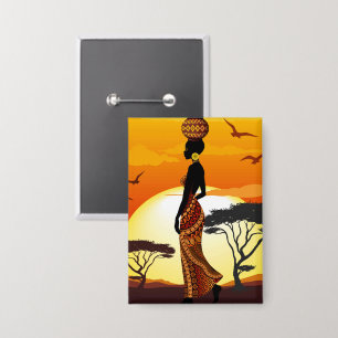 Badge Une belle femme africaine Silhouette sur les solei