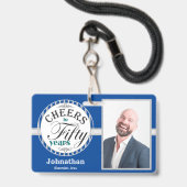 Badge Une photo bleue pour le parti des 50 ans (Avant avec lanière)