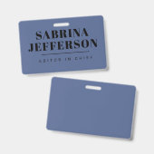 Badge Unique Elegant Plain Simple Bleu Noir (Avant & arrière)