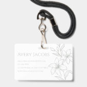 Badge Unique Moderne Sage Vert Boho Floral (Dos avec cordon)