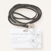 Badge Unique Moderne Sage Vert Boho Floral (Derrière avec lanière)