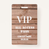 Badge Unique Rustique Concert Bois Tous Accès Pass Vip (Devant)