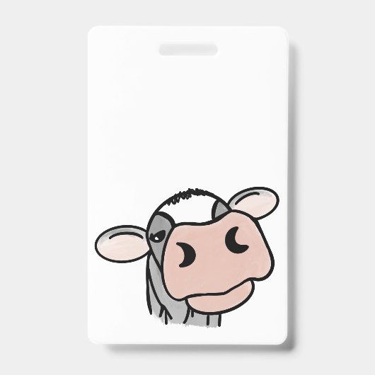 Badge vache de dessin animé noir blanc rose baiser gris (Avant)