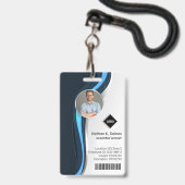 Badge Vague Navy | Société de photo d'identité des emplo (Avant avec lanière)