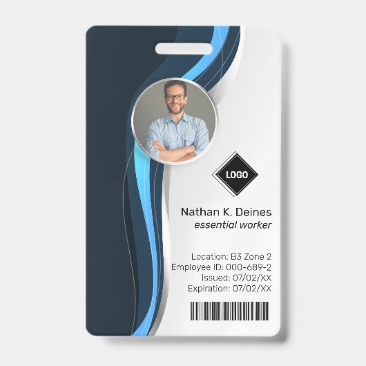 Badge Vague Navy | Société de photo d'identité des emplo (Avant)