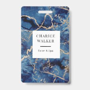 Badge vagues bleu marine or salon monogramme nom