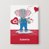 Badge Valentine's Day Elephant Red and White Kid Button (Recto)