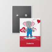 Badge Valentine's Day Elephant Red and White Kid Button (Recto/Verso)