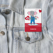 Badge Valentine's Day Elephant Red and White Kid Button (Insitu)