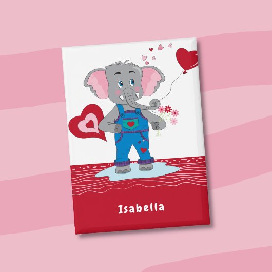 Badge Valentine's Day Elephant Red and White Kid Button