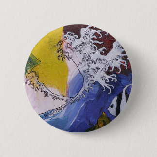 Badge van een schilderij geïnspireerd door Hokusai Ronde Button 5,7 Cm