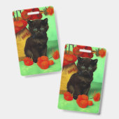 Badge Van Gogh Black Kitten Fleurs rouges (Avant & arrière)
