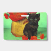 Badge Van Gogh Black Kitten Fleurs rouges (Arrière)