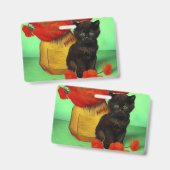 Badge Van Gogh Black Kitten Fleurs rouges (Avant & arrière)