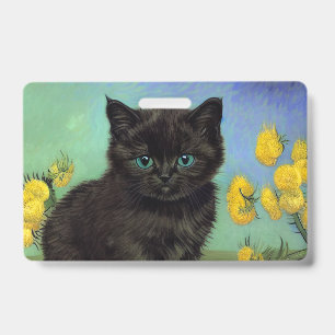 Badge Van Gogh Chat noir Fleurs jaunes