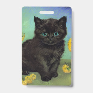 Badge Van Gogh Chat Noir Fleurs Jaunes