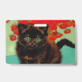 Badge Van Gogh Chat noir Fleurs rouges (Arrière)