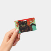Badge Van Gogh Chat noir Fleurs rouges (Manuel / portable)