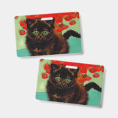 Badge Van Gogh Chat noir Fleurs rouges (Avant & arrière)