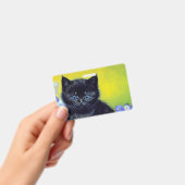 Badge Van Gogh Chat noir Fleurs violettes (Manuel / portable)