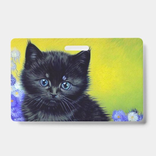Badge Van Gogh Chat noir Fleurs violettes (Avant)