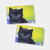Badge Van Gogh Chat noir Fleurs violettes (Avant & arrière)