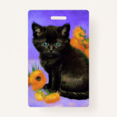 Badge Van Gogh Kitten noir avec des tournesols (Dos)