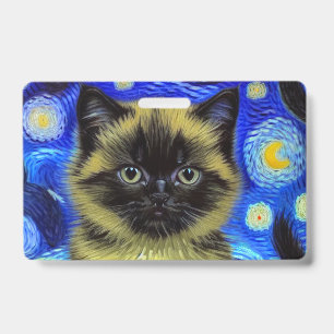 Badge Van Gogh Starry Nuit Siamese Cat